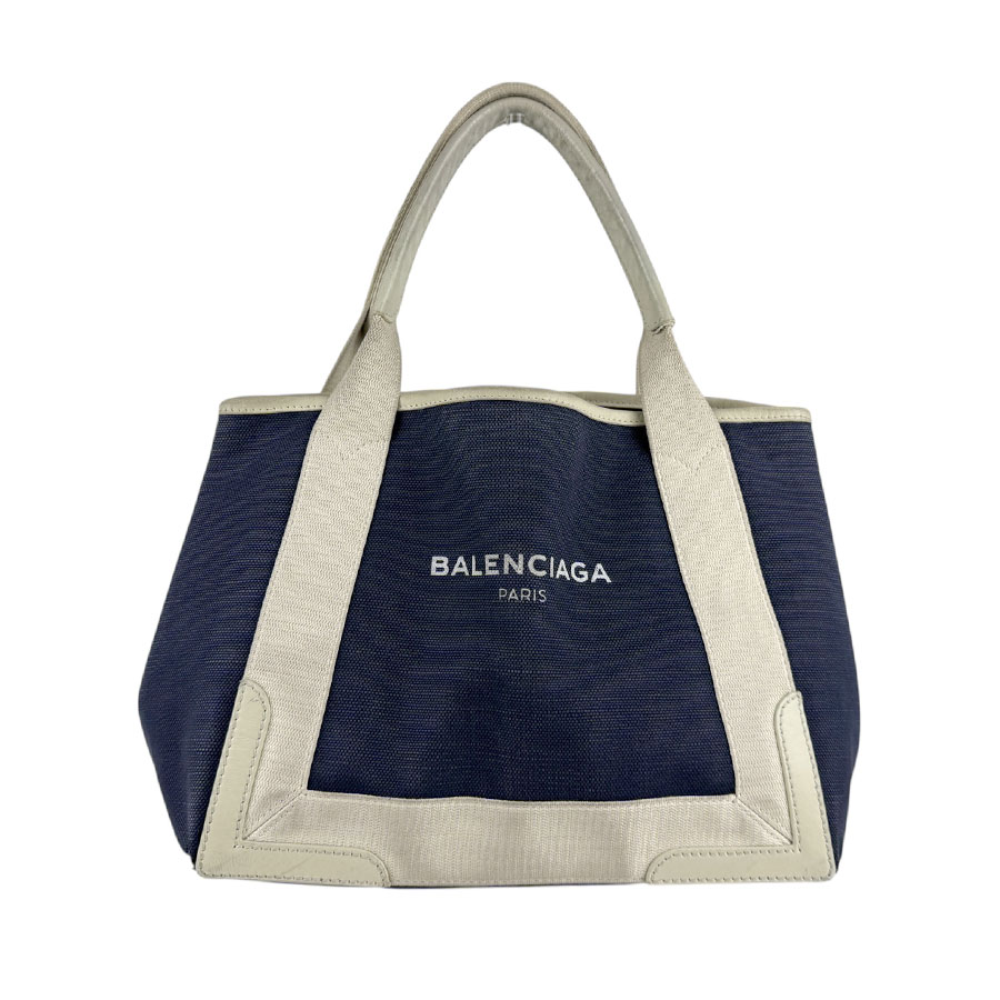 バレンシアガ BALENCIAGA ハンドバッグ トートバッグ ネイビーカバス S キャンバス/レザー ネイビー/アイボリー レディース z6604