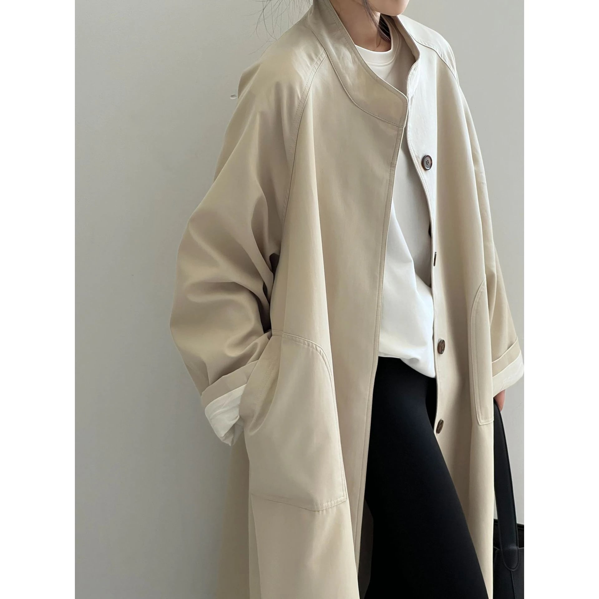 トレンチコート 韓国 スタンドカラー トレンチコート コート レディース 春 カジュアル フリップカラー シングルブレスト トレンチコート