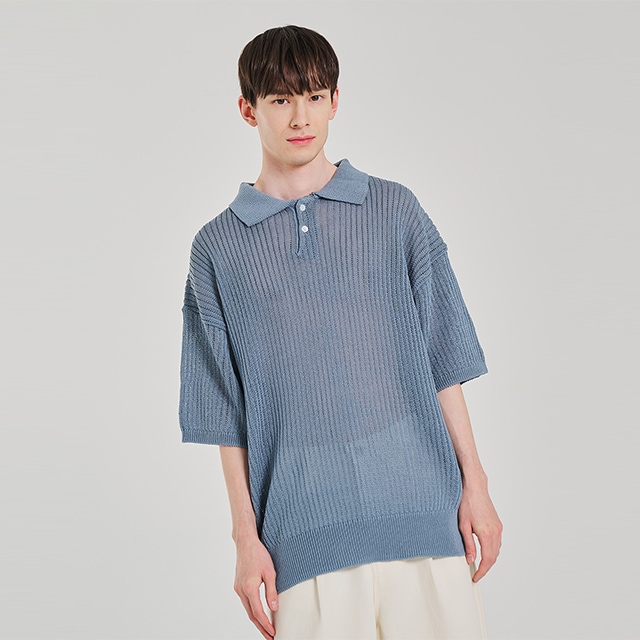 Linen Overfit Short Sleeve Knit Light Blue