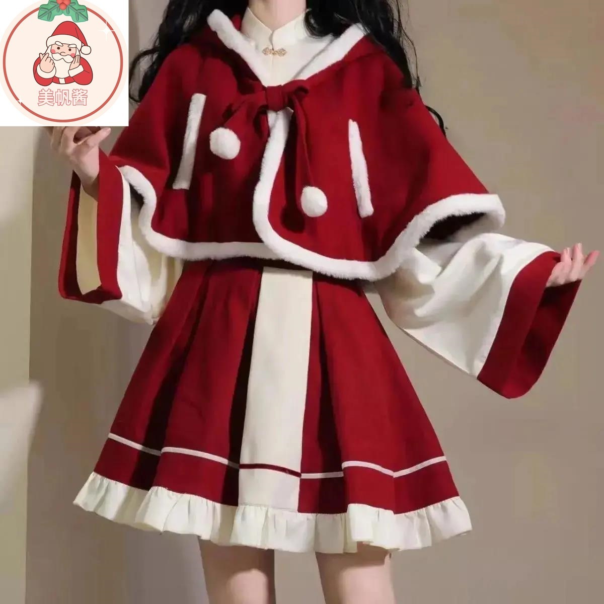 サンタコス 秋冬 セット内容 30%までに制限レディース ルーズ ポンチョ シャツ スカート 三点セット