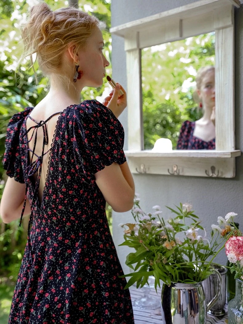 フラワー ロング丈 半袖 プリント・柄ワンピ [マルチ]