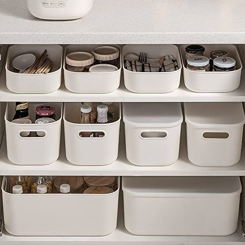 収納ボックス ふた付き ポリプロピレン 収納ケース プラスチック 小物入れバスケット 文房具・衣類収納 キッチンシンク下 収納かご SML・3サイズ ホワイト (6個セット)