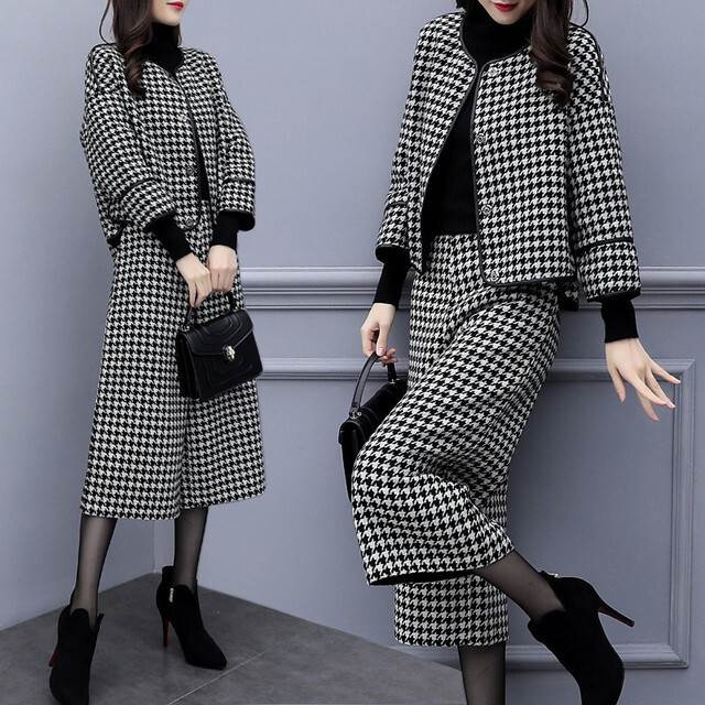 セットアップ スーツ レディース ジャケット パンツ 大人可愛い コーデ 2点セット 千鳥格子 かっこいい 袖あり 襟なし 長袖 秋 冬 通勤 OL お散歩 お出かけ パーティー 結婚式 二次会 入園