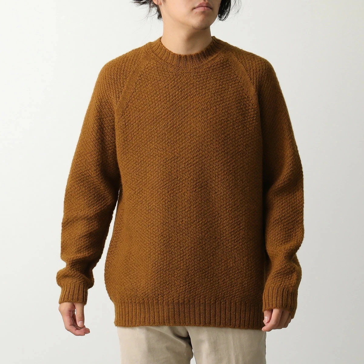 JOHN SMEDLEY ジョンスメドレー ニット COUPER クーパー EASY FIT メンズ ウール クルーネック 長袖 セーター モスステッチ UMBER 【ts】