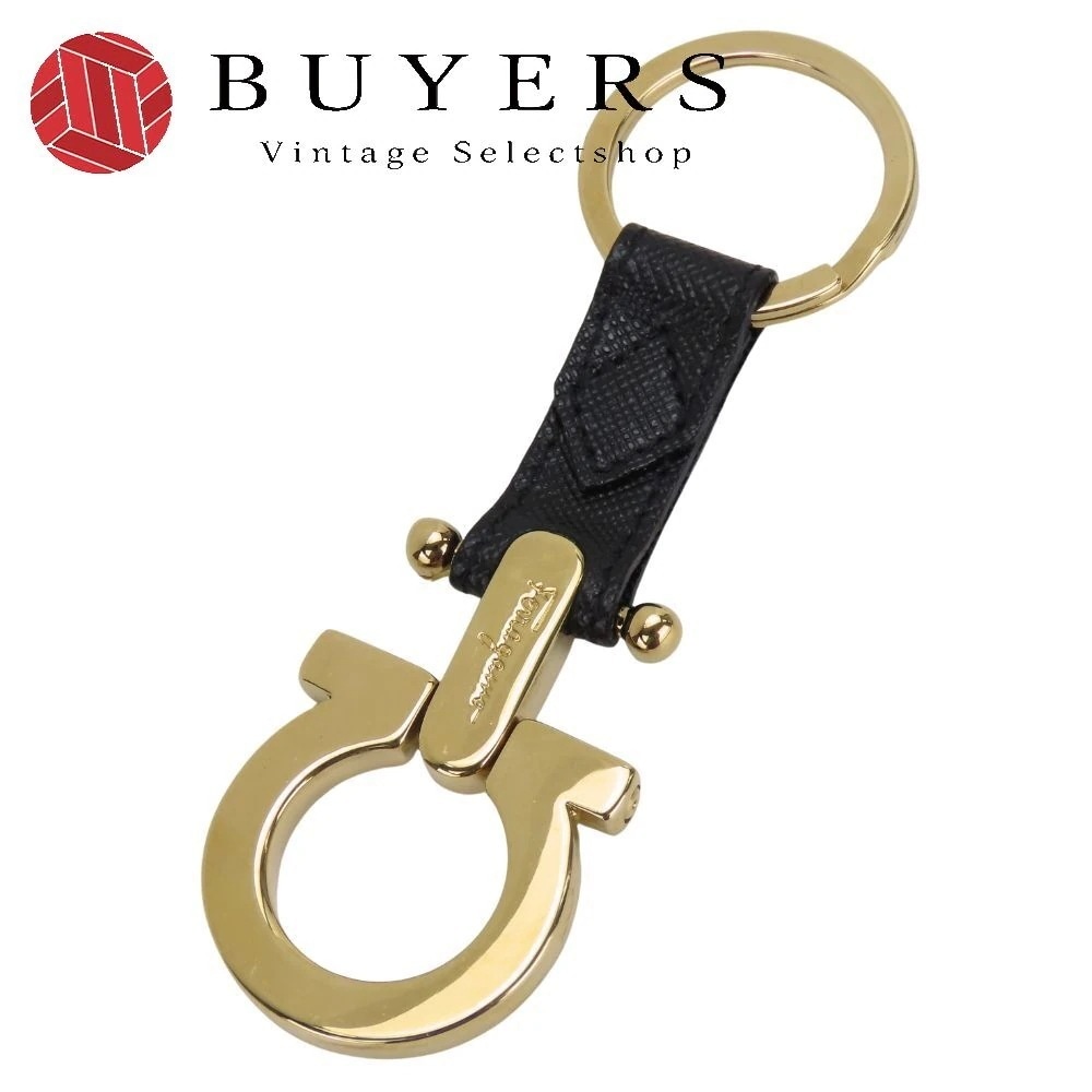 中古 キーリング 22-4063 ガンチーニ メタル レザー ブラック ゴールド金具 アクセサリー 小物 レディース 女性