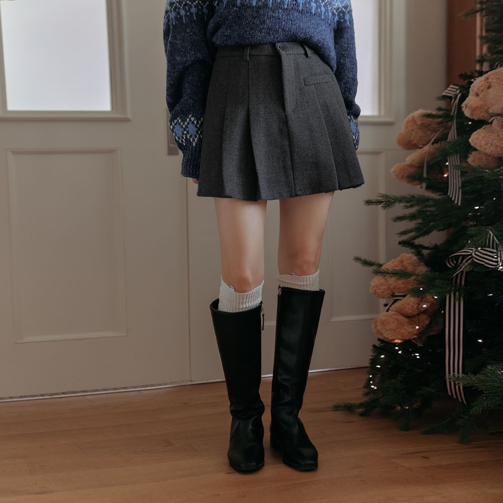 ロンベフェイクポケットウールプリーツミニスカート