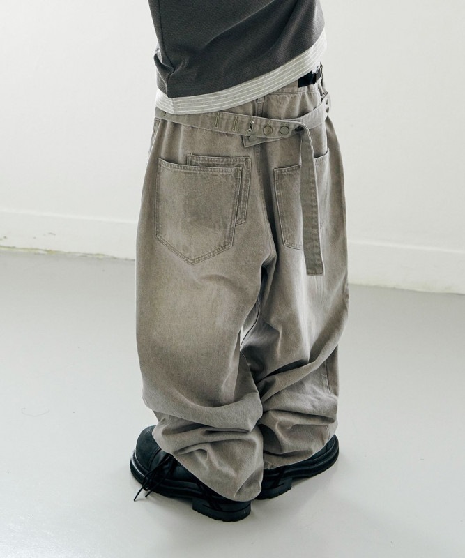 [KOIN SEOUL X MIMTHE]ストーンベルテッドワイドデニムパンツ_ライトグレー