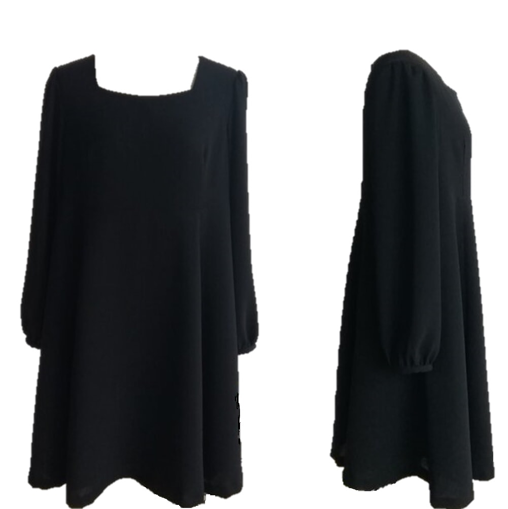 喪服 フィットアンドフレアーのひざ丈ワンピース　4L～6Lブラックフォーマルワンピース　115800-2