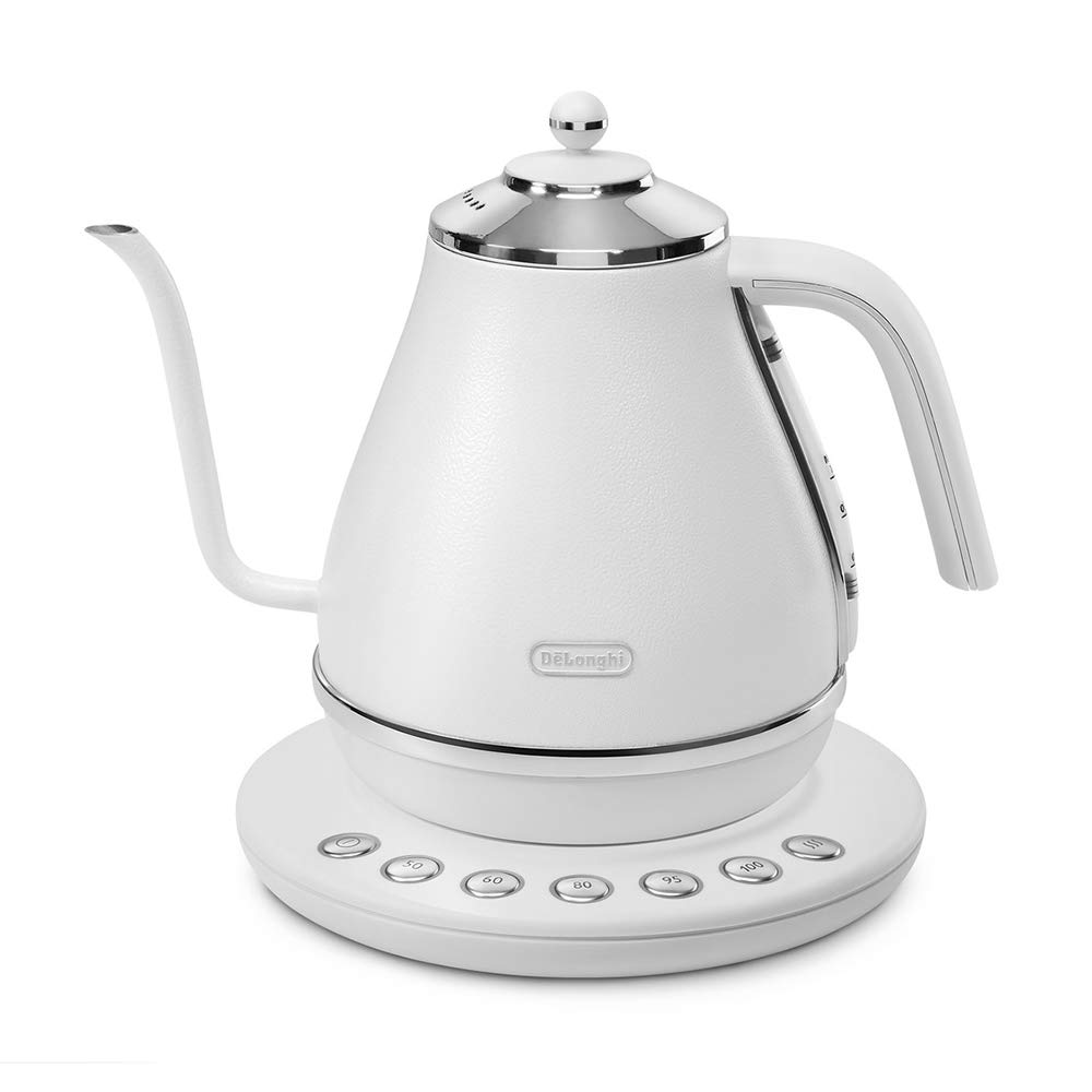 De Longhi (デロンギ) 電気カフェケトル アイコナ KBOE1230J-W 温度調整機能付き ステンレス ハンドドリップ 1.0L ワンプッシュ5段階温度設定 20分保温機能 正確な注ぎ心地