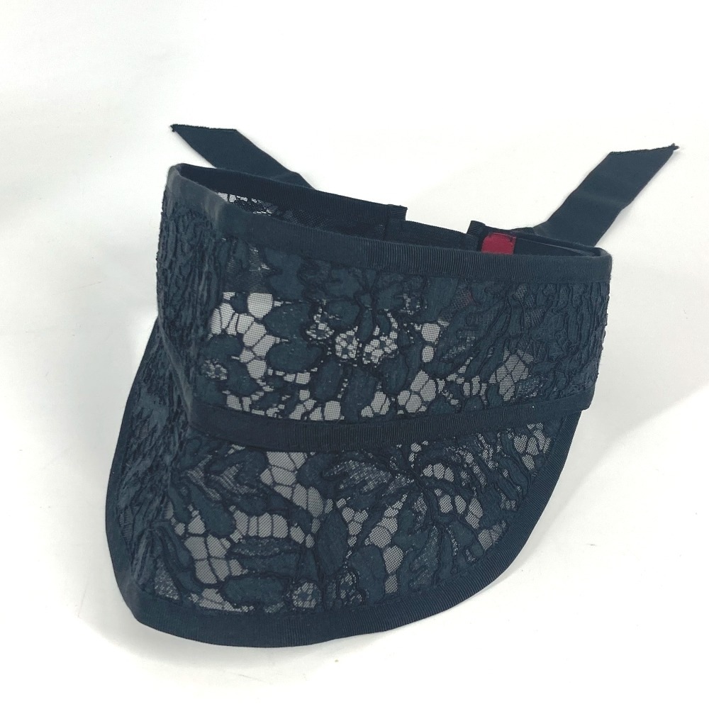 VALENTINO ヴァレンティノ サンバイザー レース りぼん リボン バイザー 帽子 レース 刺繍 コットン ブラック 15,257円