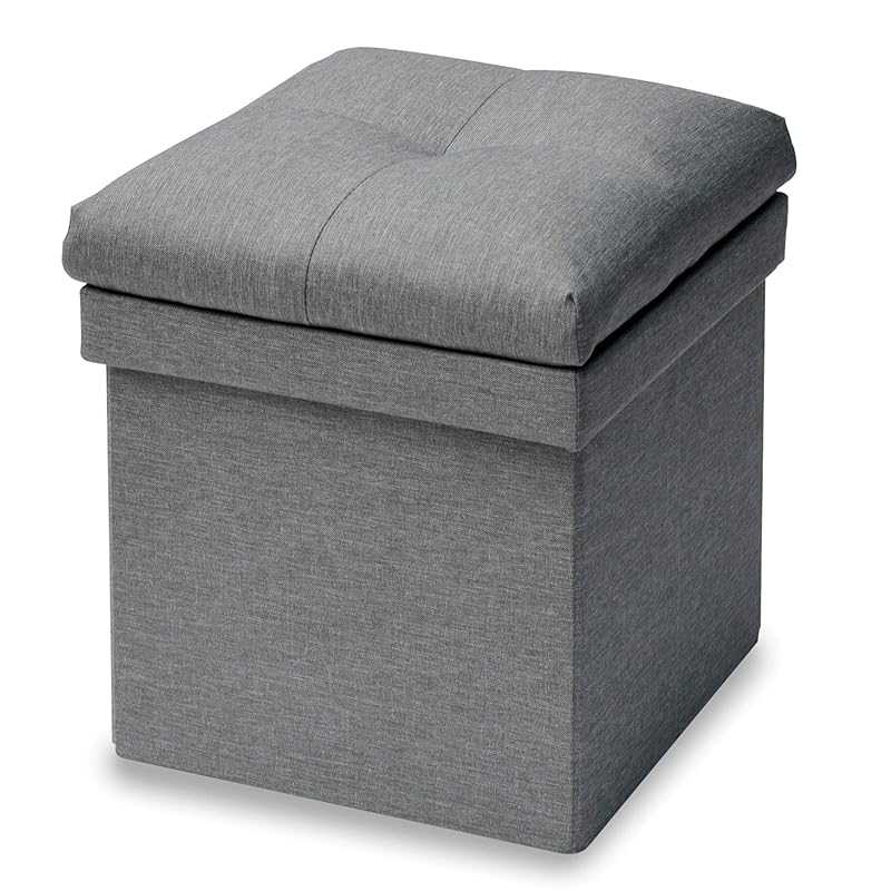 収納スツール テーブル付き 座面が座布団にもなる 折りたためる オットマン 収納 椅子幅38×奥行38×高さ44cm かんたん組立 ライトグレー JLS-38Z(LGY)