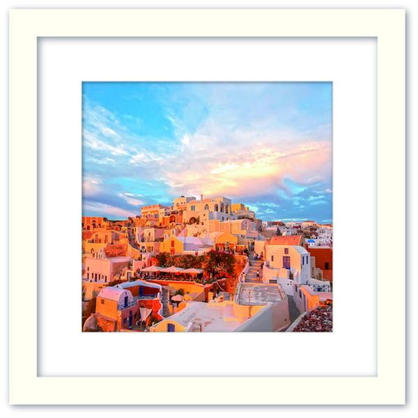 ファブリックパネル アートフレーム 飾り おしゃれ 景色 壁掛け ウォールデコレーション 海 地中海 風景 情景 海辺 街並み 青空 Mサイズ 325x325mm