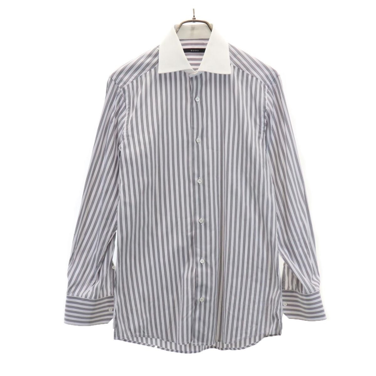 イタリア製 ストライプ柄 長袖 コットンシャツ 38 ブラック×ホワイト メンズ