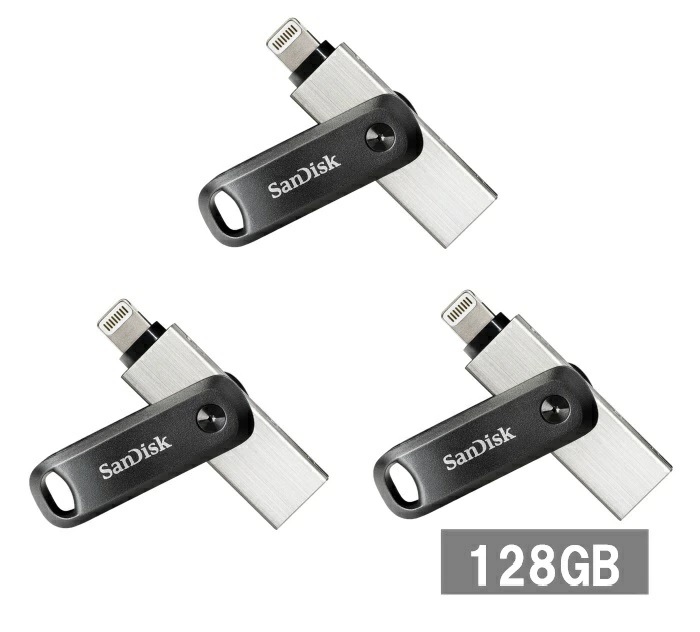 【3セット】 サンディスク iPhone用 USBメモリ 128GB SDIX60N-128G-GN6NE iXpand Flash Drive Go Sandisk iPad Lightni