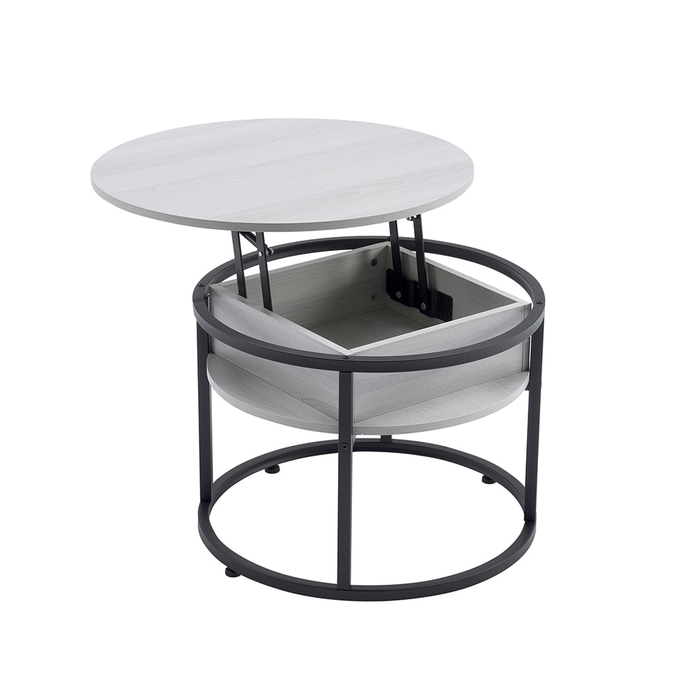 【国内即日発送】昇降式テーブル センターテーブル 円形 大容量収納 大理石調 コーヒーテーブル ローテーブル 隠し収納スペース 北欧 モダン 昇降テーブル スチール脚【ホワイト（ゴールド脚）】 11,651円