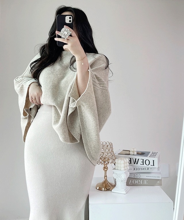 44 55 66 77 88 カシミヤ パンチョニット 韓国生産 韓国制作 ハイクオリティ