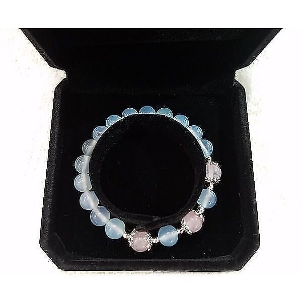 ブレスレット 天然石 ブルーカルセドニー 藍玉髄 ピンクカルセドニー ピンク玉髄 丸玉 レディース シルバー925 人気 ギフト