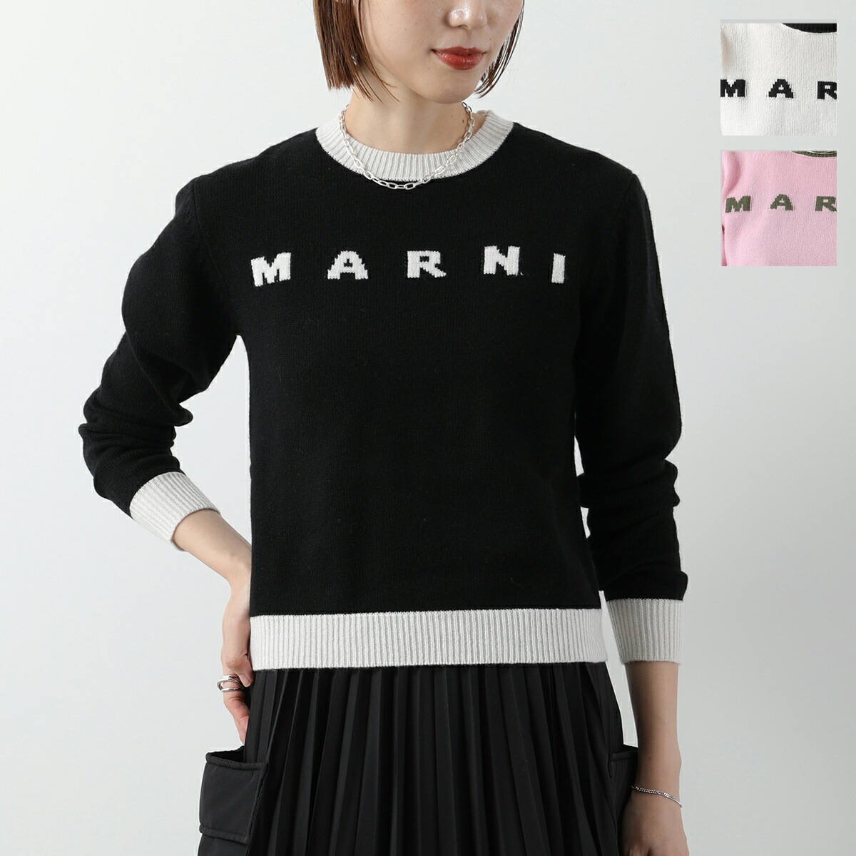 MARNI KIDS マルニ キッズ セーター M00993 M00ML レディース ガールズ ニット ロゴ 長袖 クルーネック カシミヤ混ウール カラー3色