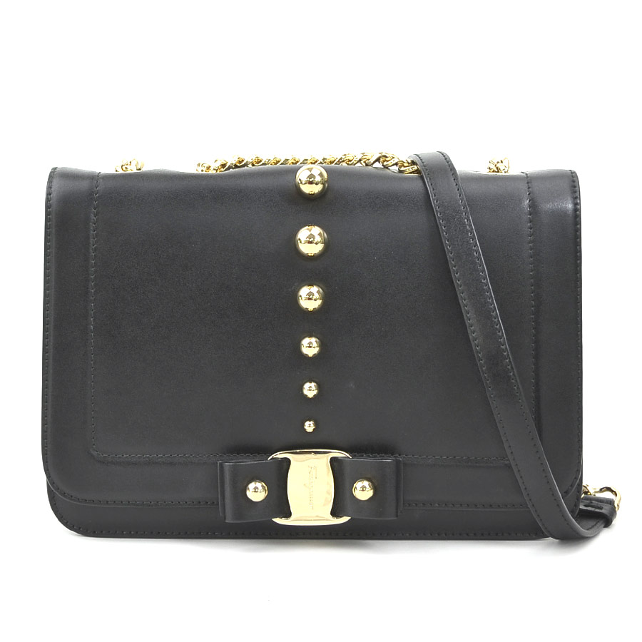 サルヴァトーレフェラガモ Salvatore Ferragamo ショルダーバッグ ヴァラリボン レザー ブラック レディース h30566a