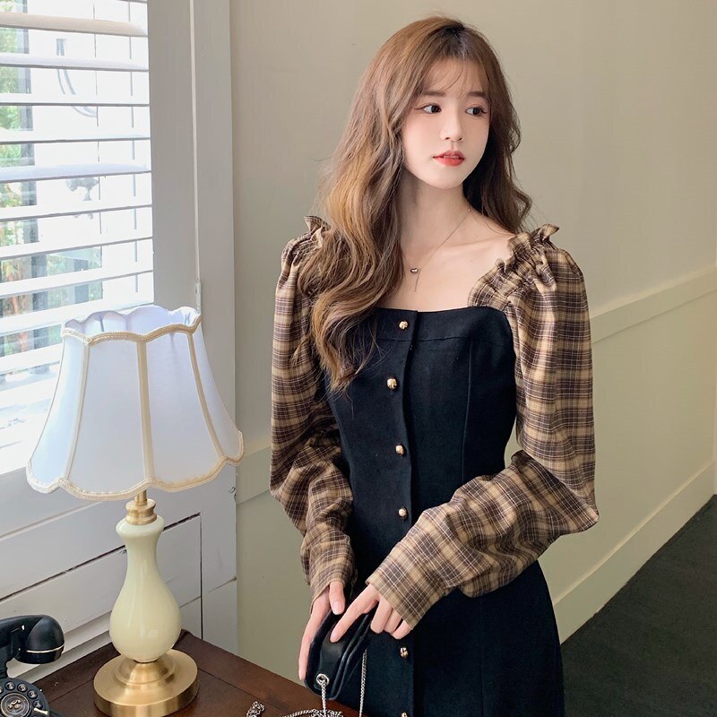 レディース ワンピース フレアワンピース ワンピドレス 膝下 ミディアム丈 袖あり 長袖 萌袖 スクエアネック オフショルダー オフショル 2way フレア Aライン かわいい