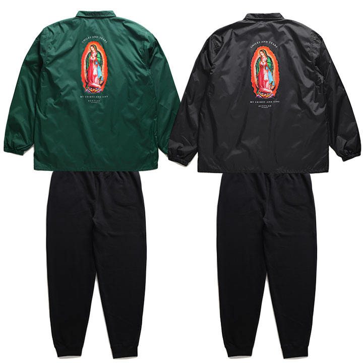 ACE FLAG 上下セット 長袖 メンズ 緑/黒 大きいサイズ エースフラッグ セットアップ ブルゾン アウター ナイロン マリア 聖母マリア コーチジャケット