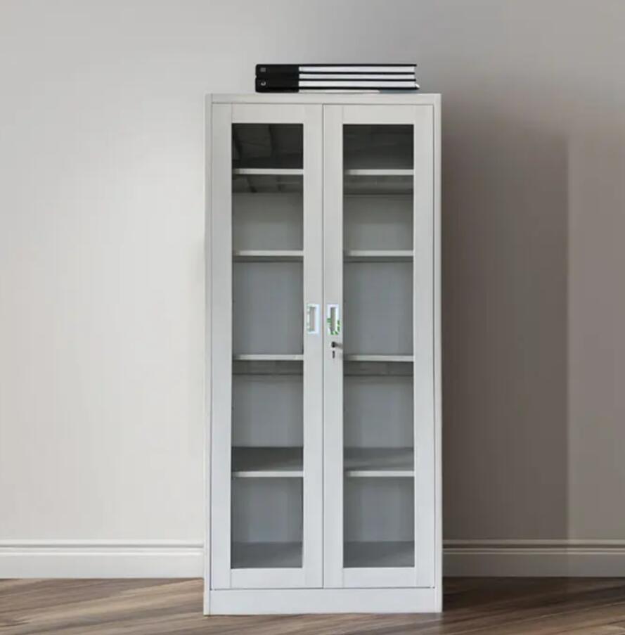 オフィス家具ガラスフレームキャビネット/スチールキャビネットガラスドア金属ファイリング収納キャビネット