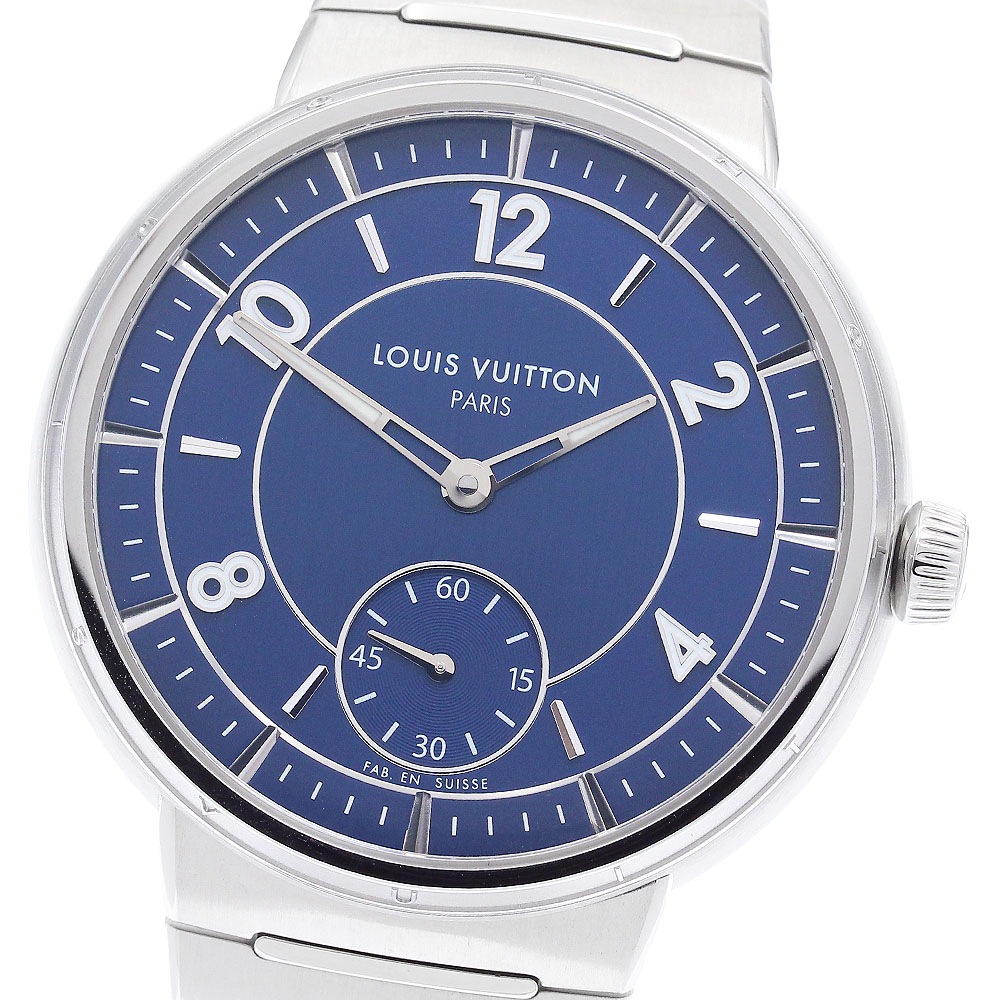 ルイ・ヴィトン LOUIS VUITTON W1ST20 タンブール スティール ブルー スモールセコンド 自動巻き メンズ 未使用品 箱・保証書付き_905442【中古】