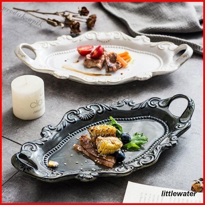 食器 キッチン雑貨 カトラリー お皿 プレート ギフト プレゼント トレー 楕円形 おもてなし アンティーク風 持ち手 ホワイトナチュラル 魅力的 重厚感/[14]