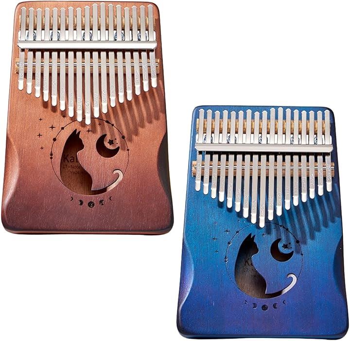 カリンバ 17キー 猫 指ピアノ サムピアノ 初心者向け 綺麗な音色 楽器 日本語説明書付き(2色セット，ブラウン+ブルー)