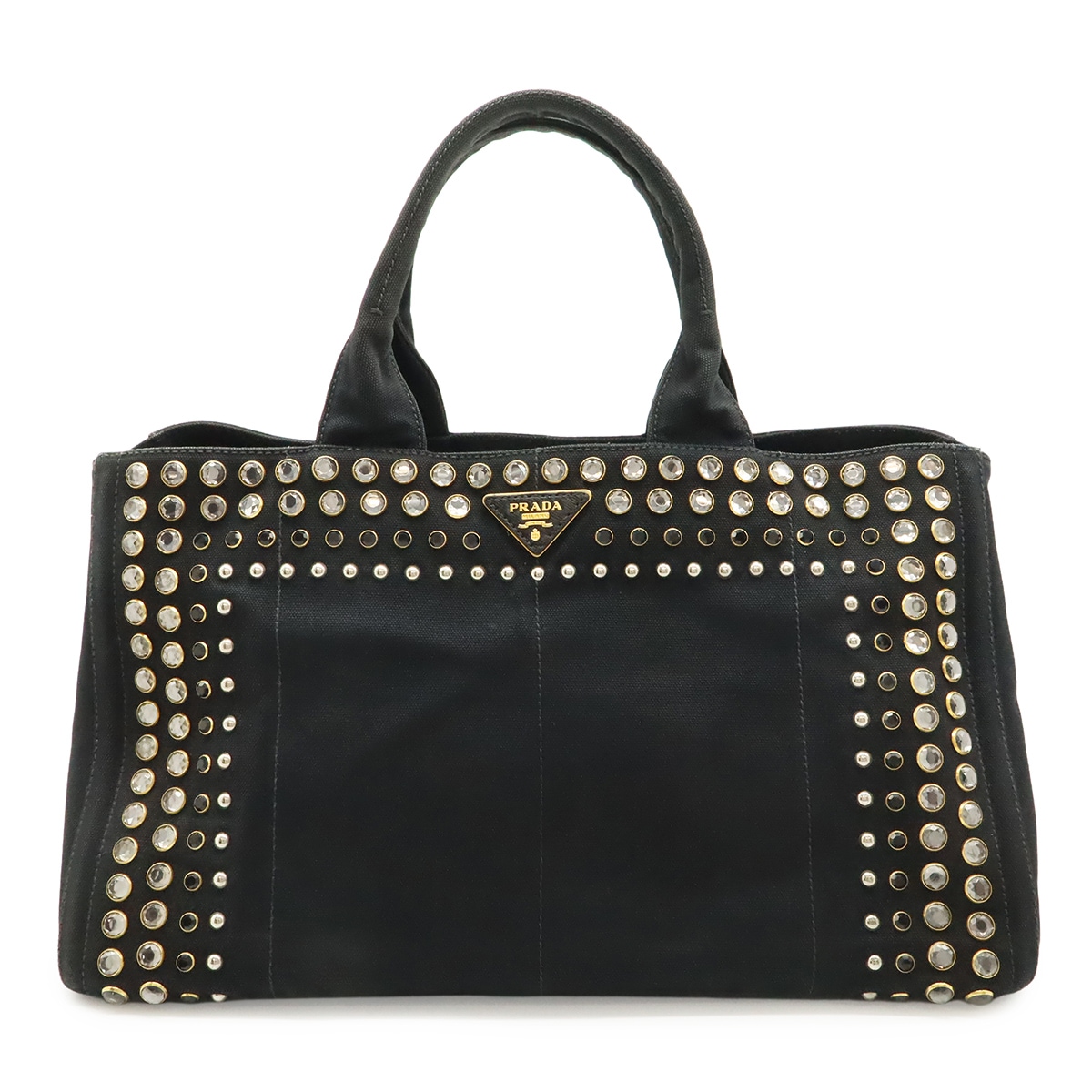 CANAPA カナパ トートバッグ ラージトート ビジュー スタッズ キャンバス NERO ブラック ゴールド金具 国内ブティック購入品 B1872