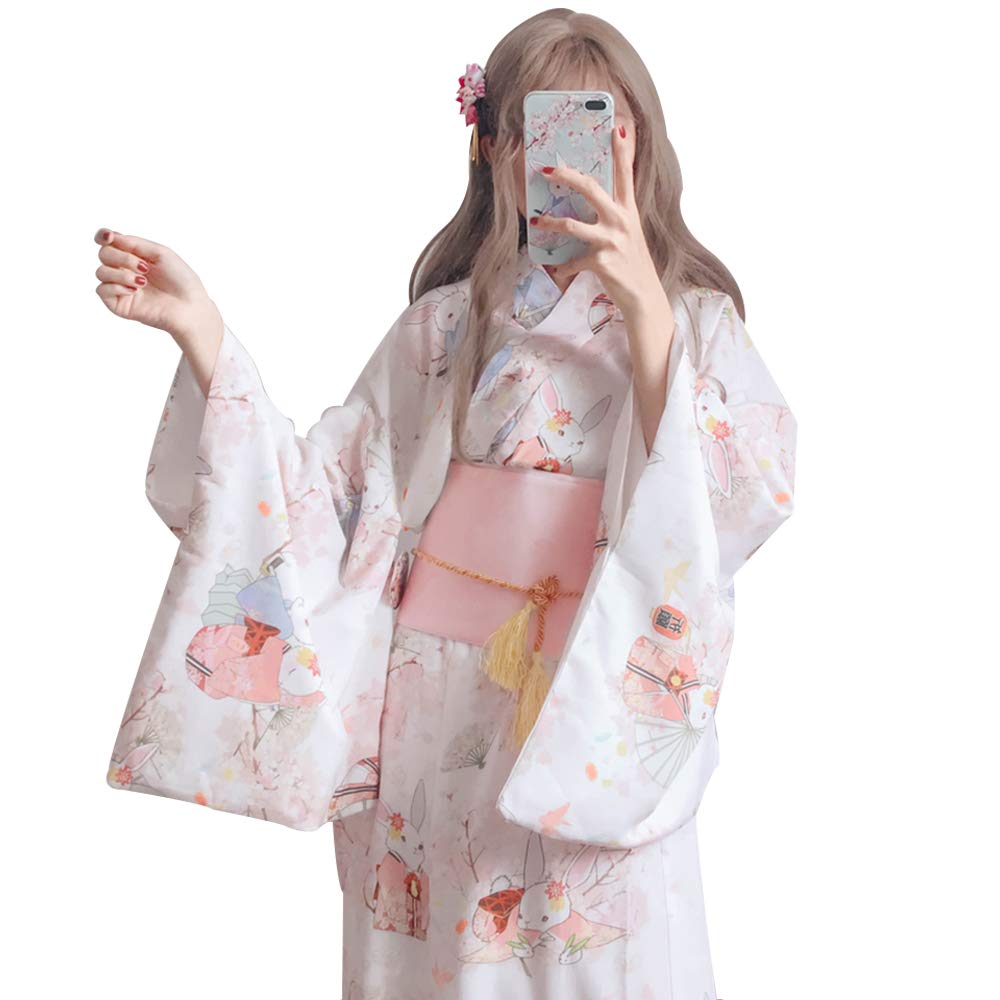 浴衣+作り帯 ２点セット レディース 大人用 選べる柄 お仕立て上がり 作り帯 兵児帯 フリーサイズ (ピンク)