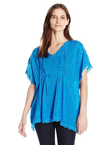 Johnny Was Womens Keyhole Tie Poncho, Cobalt, Large Johnny Was Womens Keyhole Tie Poncho, Cobalt, Large