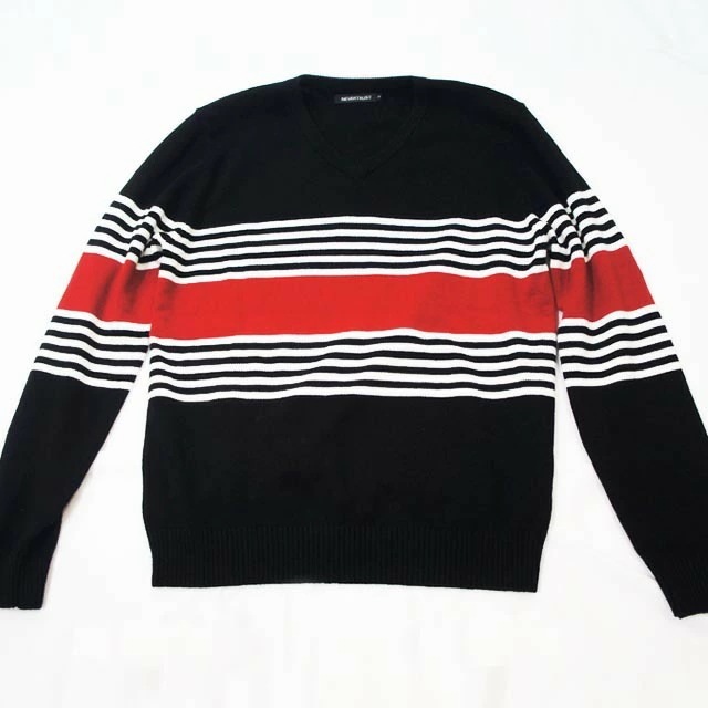ネバートラスト マルチボーダーVネックセーター