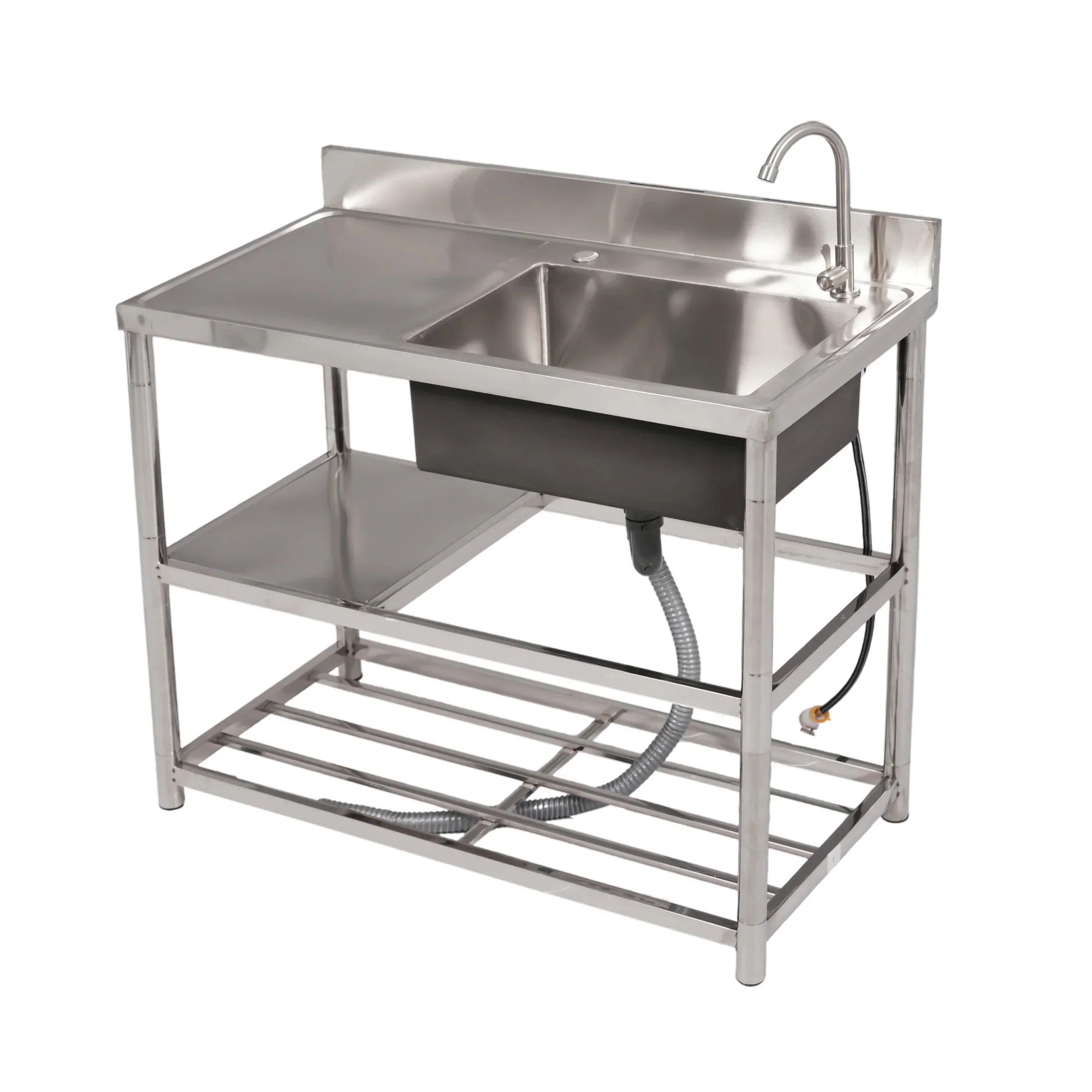 【急速出荷!】【幅100cm】屋外 流し台 ステンレス ガーデンシンク 作業台 キッチン 台所 屋外 簡易 シンク 組み立て簡単 収納棚付 庭 高さ調節 調理台 ガーデニング 庭 DIY 頑丈
