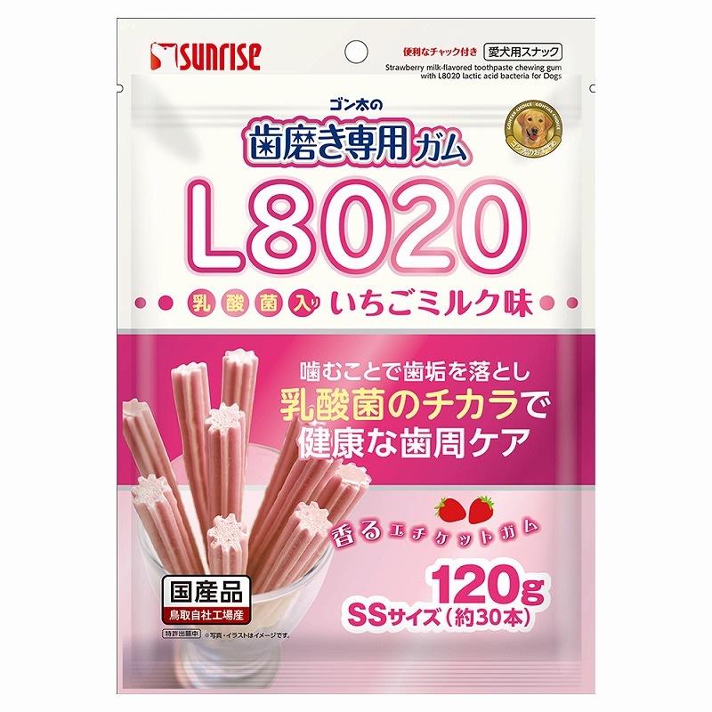（まとめ買い）ゴン太の歯磨き専用ガムSSサイズ L8020乳酸菌入り いちごミルク味 120g 犬用おやつ [x12]
