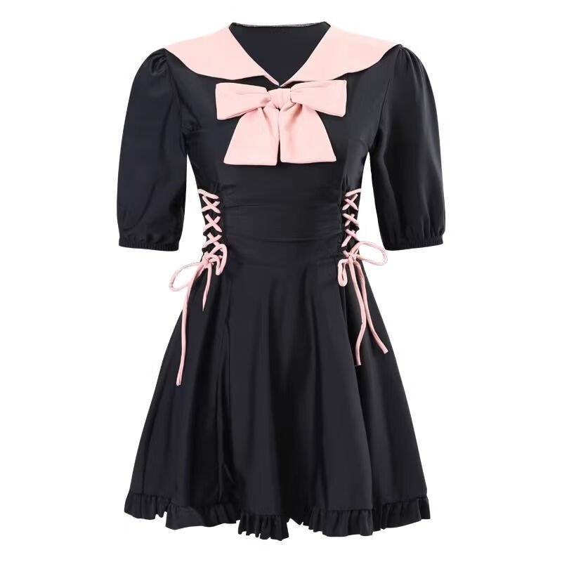 水着女子学生かわいい日系腹部隠し痩せて見える温泉水泳半袖控えめ海辺ワンピースワンピースロリーメイド風水着（45-60 kg）