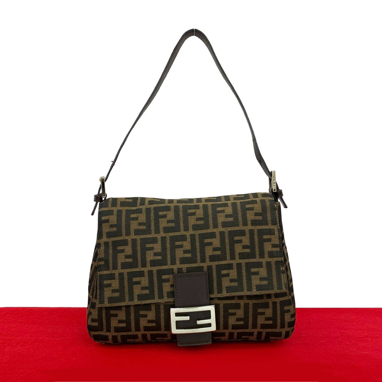 ヴィンテージ マンマバケット ズッカ FF 柄ショルダーバッグ レザー キャンバス ブラウン 11960