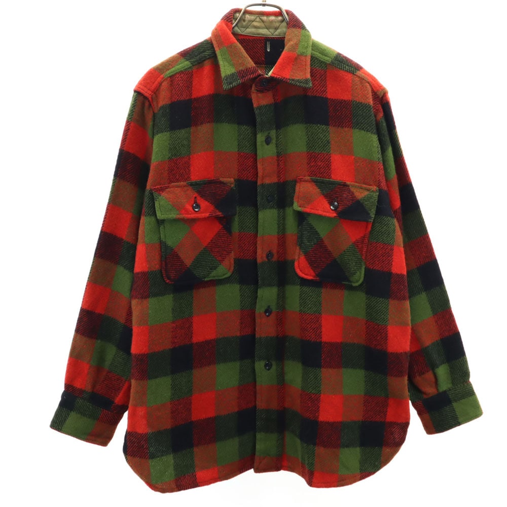 ヴィンテージ 50s 60s マチ付き ウールブレンド チェック柄 長袖 ウールシャツ レッド×グリーン VINTAGE メンズ 8,078円