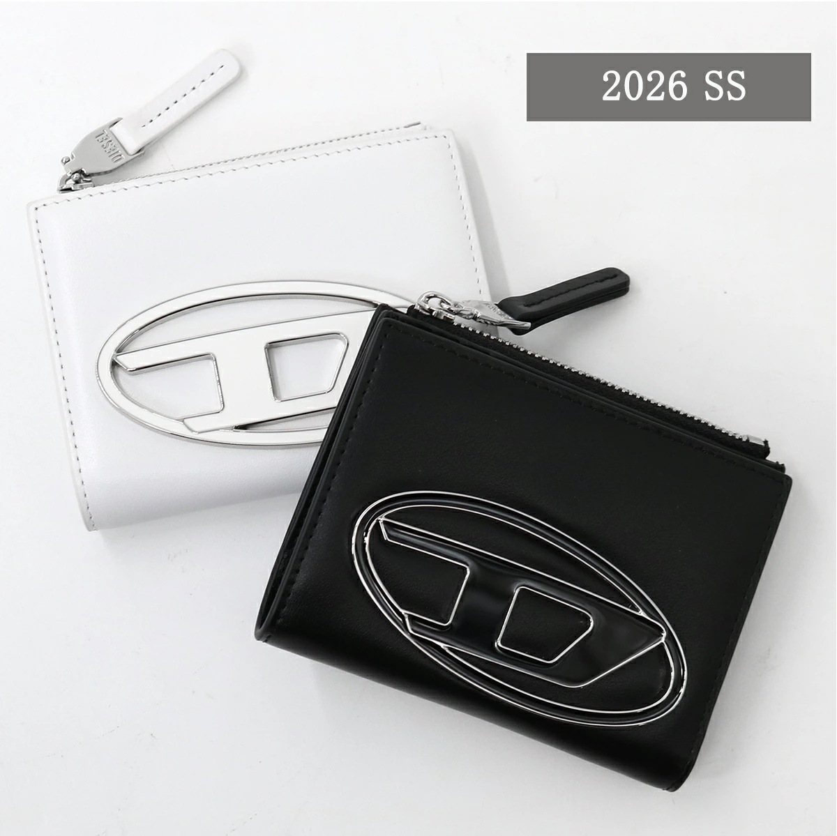二つ折り財布 X09888 PR818 1DR BI-FOLD ZIP II コンパクト ミニ財布 レザー オーバルDロゴ 小銭入れあり レディース ユニセックス プレゼン