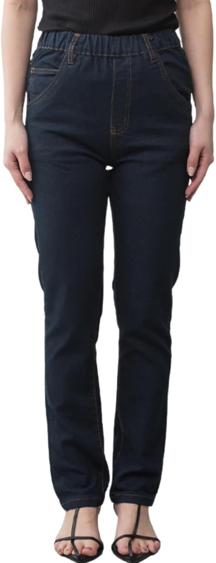 ストレッチ デニム パンツ 大きいサイズ ウエストゴム レディース ゆったり おしゃれ(ワンウォッシュネイビー, 4L)