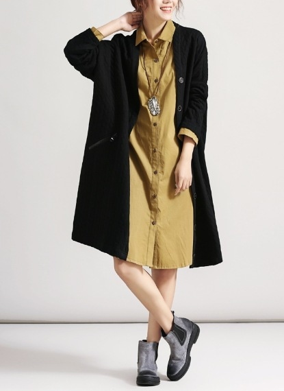 アウター 個性的 春秋 コート ミディアム丈 長袖 Vネック 襟なし ボタン ポケット 前開き かわいい 可愛い きれいめ シンプル カジュアル おしゃれ お洒落 レトロ 女子 ルーズ モダン