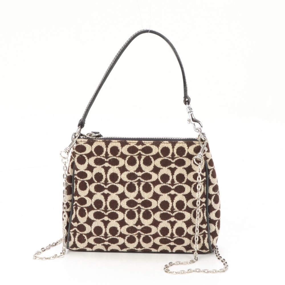 極美品 シグネチャー ミニ シルバー チェーン アクセサリーポーチ 8132 レザー 2WAY ショルダーバッグ 斜め掛け ハンド トート レディース EEE BG3-6 中古