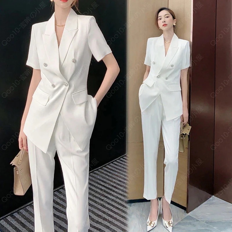 パンツスーツ レディース 2点セット半袖 春夏パンツスーツ 韓国風 ジャケット/パンツス一ツ発表会入園式スーツ大人気新作女性 面接 就活 通勤グレー-63