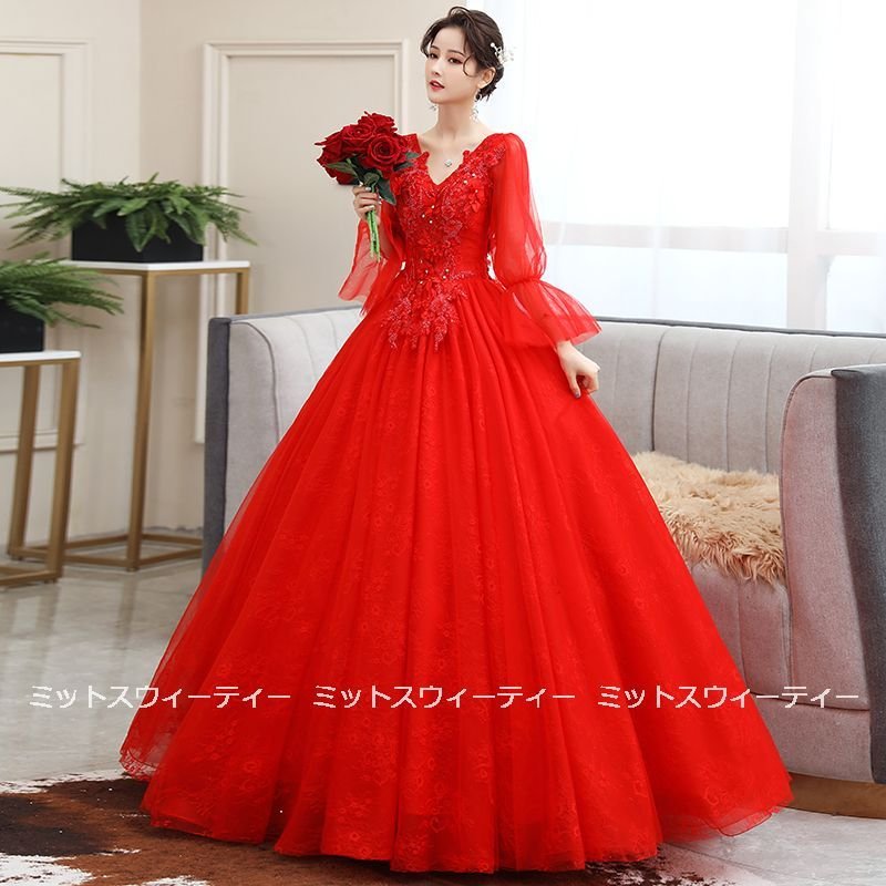 カラードレス レッド 演奏会 カラードレス コンサート 結婚式 発表会 ロングドレス 披露宴 ウエデ