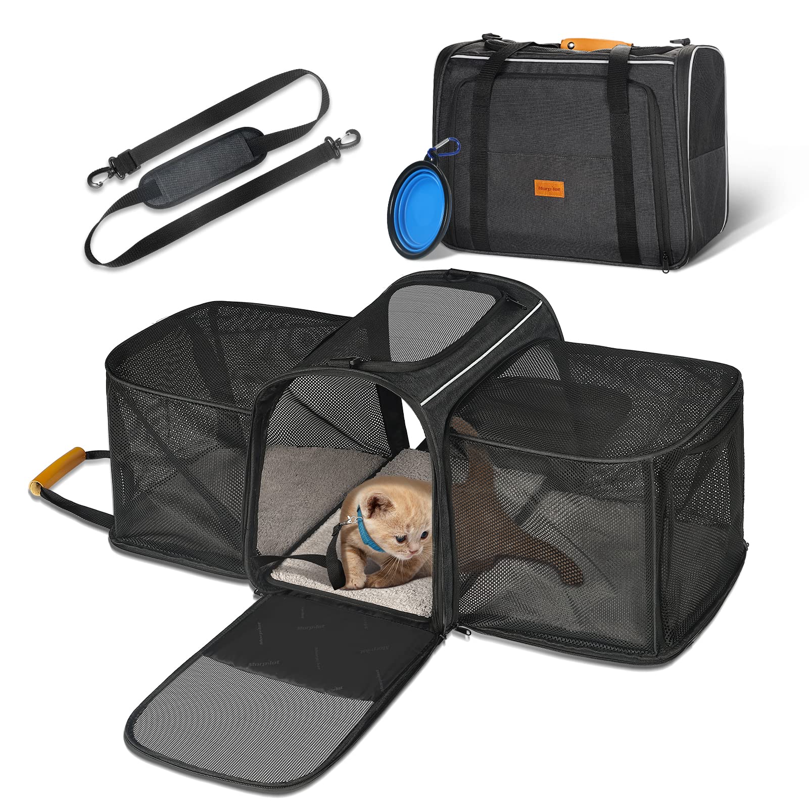 猫 キャリー バッグ Morpilot 四面拡張可能 4way ペットハウス 中・大型猫用・小型犬・うさぎ用 ペットキャリー バッグ シートベルト固定可能 折りたたみ 通気性 臭気がない 引っ掻き傷に