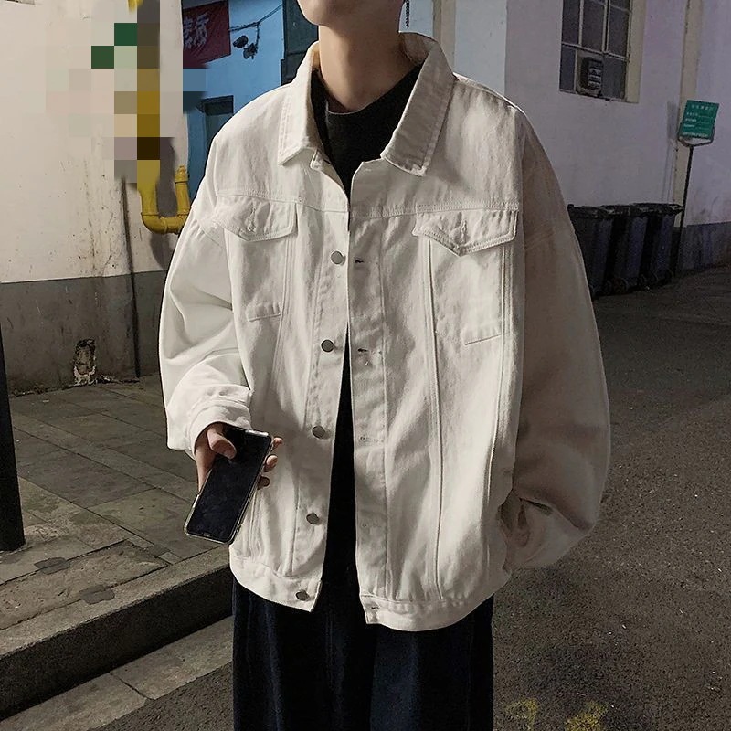 感 ホワイト デニムコート メンズ 春秋 ins ゆったり トップス 百掛け 韓国 カジュアル 作業服 ジャケット