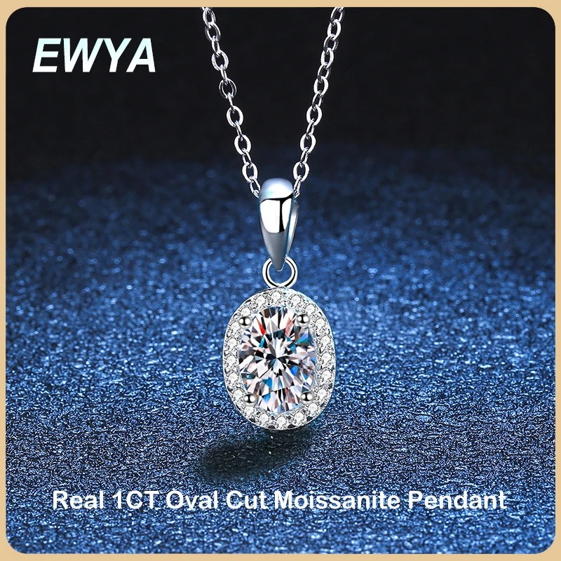 女性用楕円形モアッサナイトペンダント付きネックレス,1カラット,5x7mm,925スターリングシルバー,ダイヤモンドチェーン