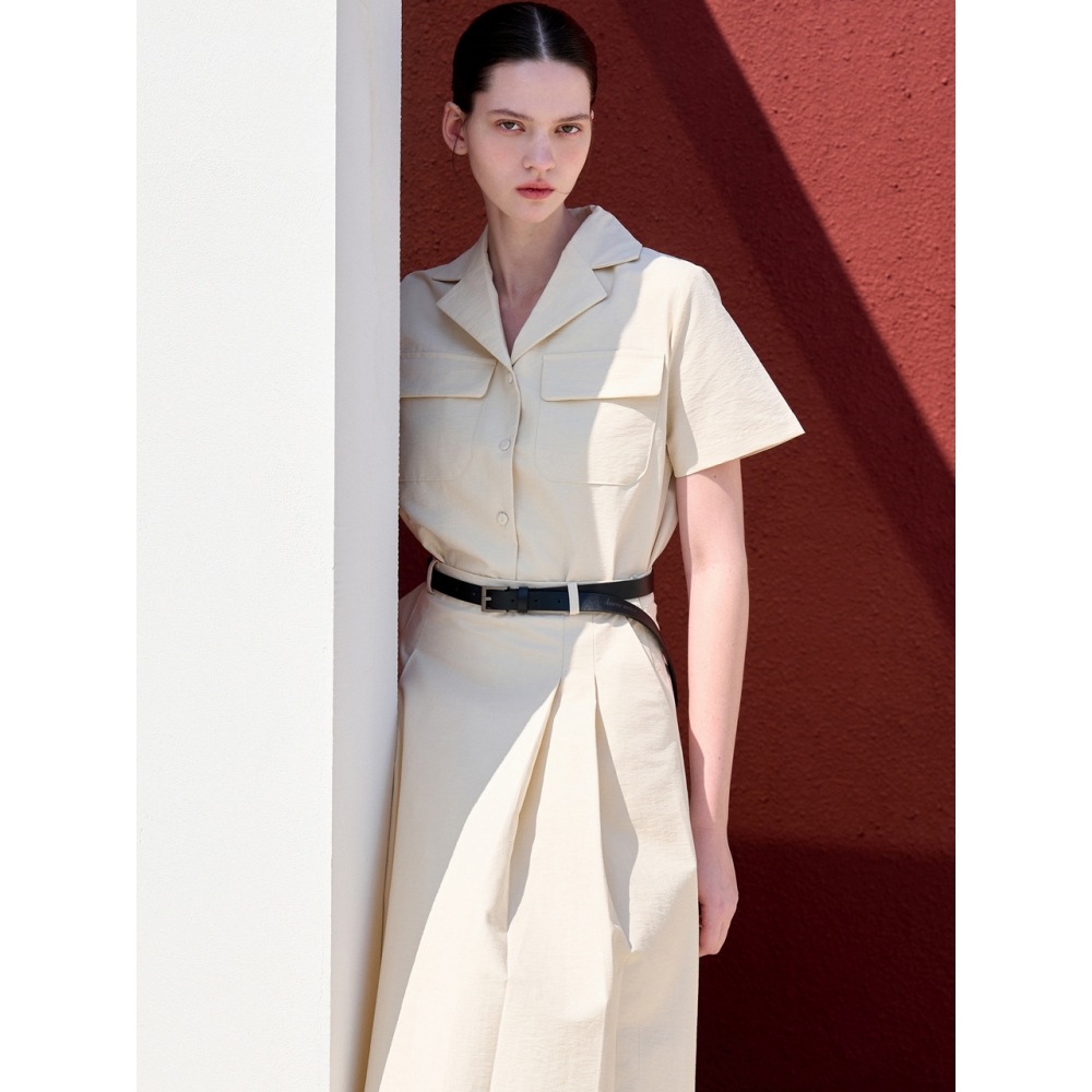 アムールモアサンドカラーブラウス+サンドピンタックスカートクリーム amr1791