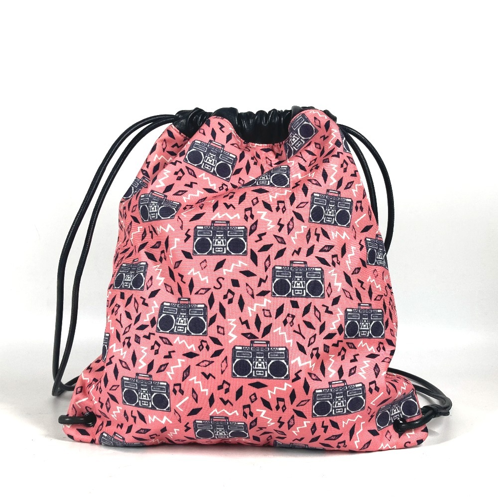 リュックサック 553919 テディ teddy ナップサック ラジカセ柄 バックパック カバン レザー/キャンバス ピンク