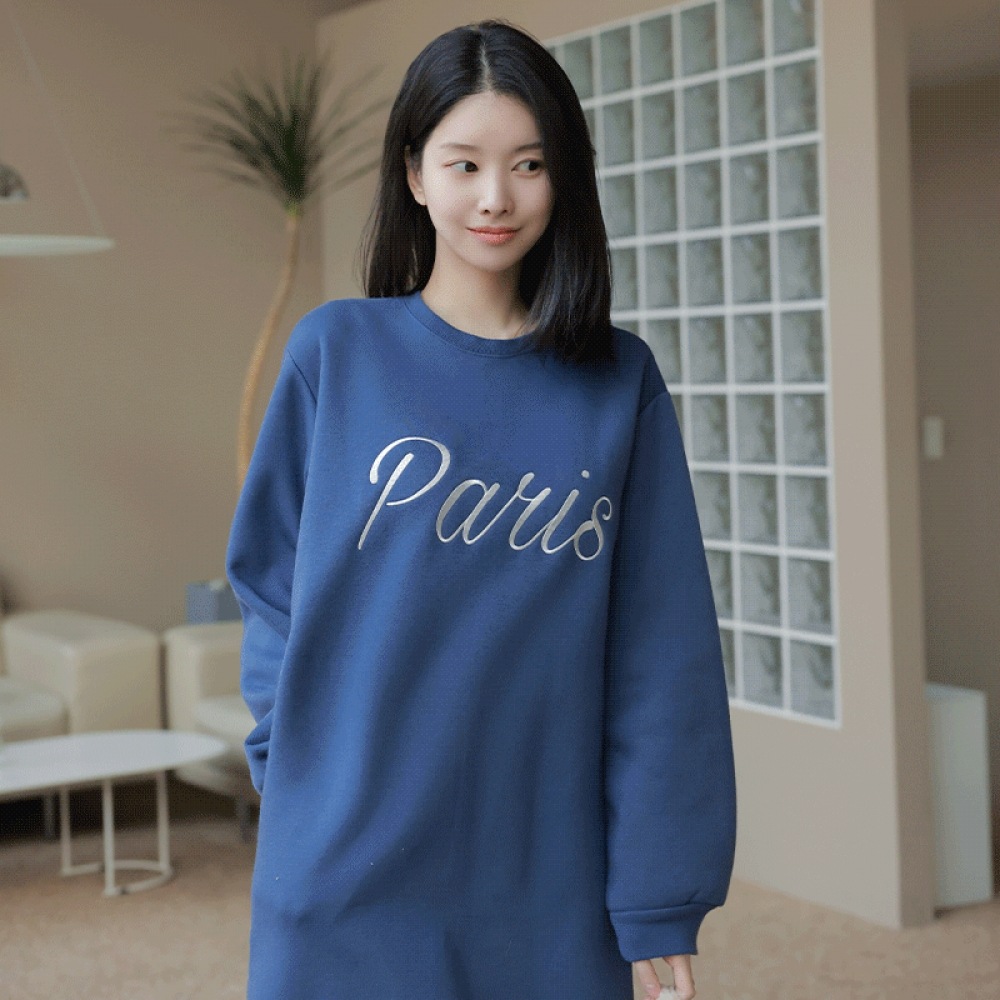 Click & Funny [起毛] ベルレターリングスウェットシャツドレス